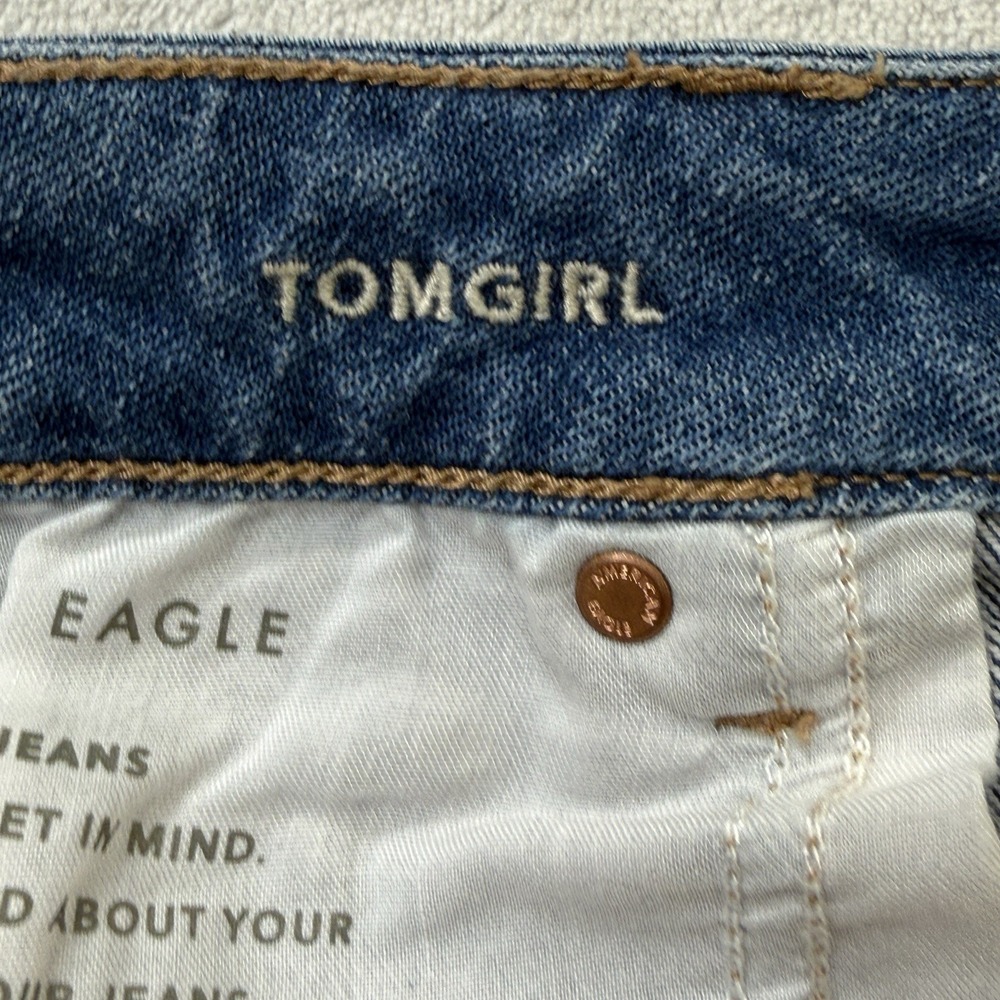 American Eagle Jeans Womens 12 Short Blue Tomgirl Mid Rise Stretch Denim Men - Picture 9 of 11